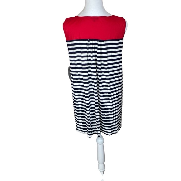 Hannah Blue White Stripe Red Boho Sleeveless Top Tassels Embroidery Large NWT - Picture 4 of 9